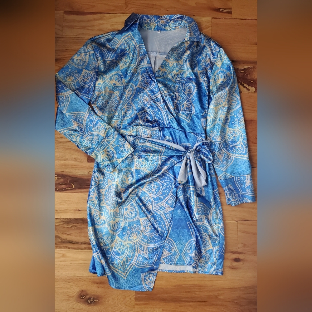 Blue Medallion Wrap Dress